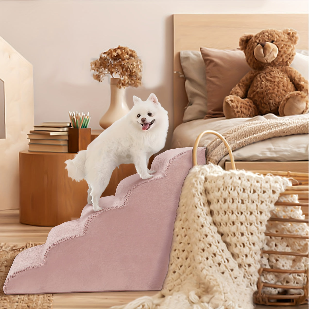 5-Step Dog Stairs with Washable Slipcover, High-Density Foam Pet Steps with Non-Slip Base for Small Dogs and Cats, Bed and Couch Access in Six Colors