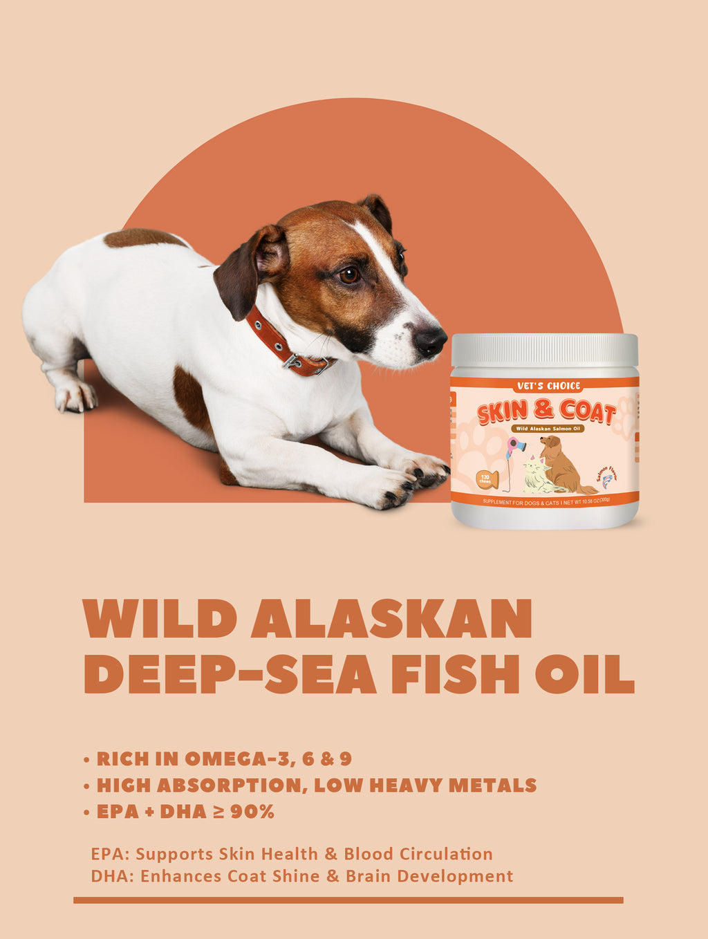 Salmon Oil Soft Chews for Dogs and Cats, 120 Count Omega-3 Fish Oil Supplement for Skin and Coat Care, Salmon Flavor Pet Chews, 300g
