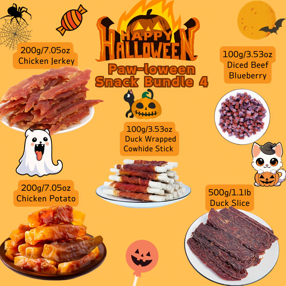 Halloween Dog Treat Bundle 1100g, Paw-loween Chicken and Duck Snack Assortments with Eight Bundle Options for Seasonal Gifts and Supervised Rewards