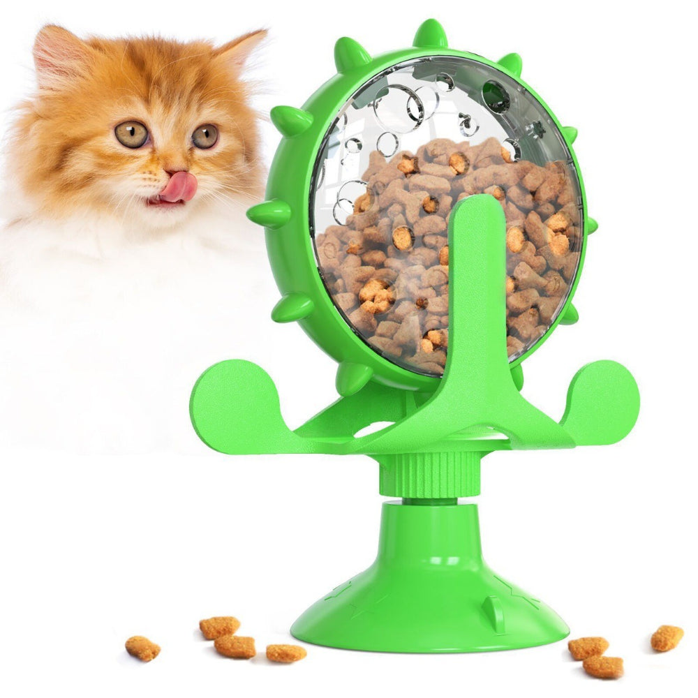Rotating Slow Feeder Bowl with Food Dispenser, 2-in-1 Pet Feeding Bowl for Interactive Mealtime Enrichment in Yellow, Green or Lake Blue