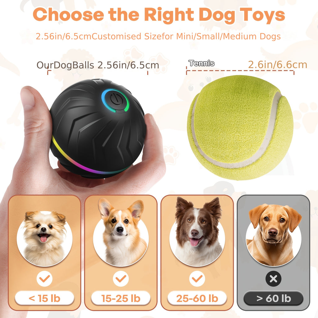Automatic Jumping Dog Ball, Rechargeable Interactive Bouncing and Rolling Pet Toy for Supervised Chase Play, Single Ball in Eight Color Options