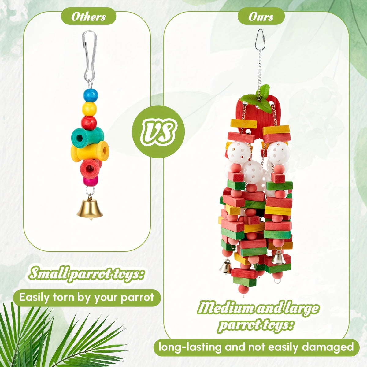 Large Parrot Chew Toys 3 Pack, Colorful Wooden Block and Ball Hanging Cage Toys for Macaws, Cockatoos and African Greys, CUNNO Bird Enrichment Set