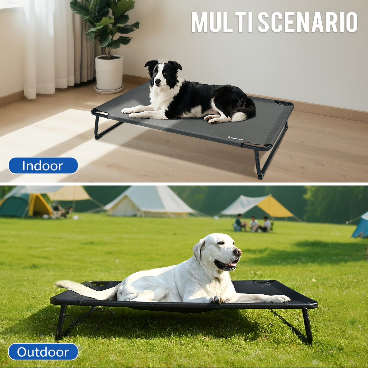 Elevated Dog Bed 32 Inch in Gray, Medium Raised Pet Cot with Breathable Teslin Fabric and Iron Frame for Indoor Rest and Outdoor Lounging
