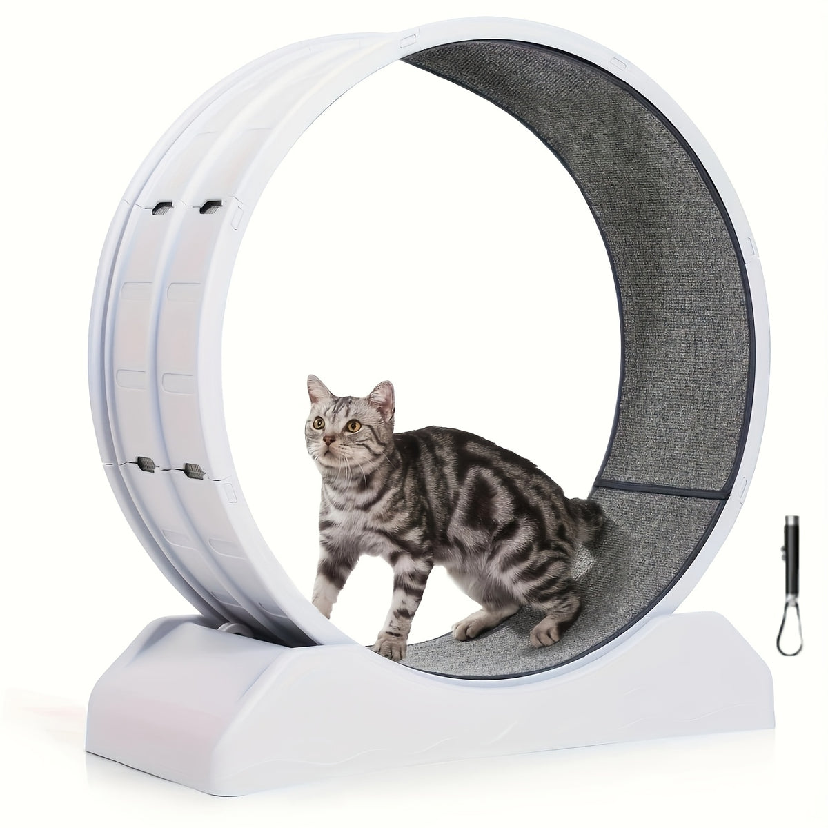 33 Inch Cat Exercise Wheel with Carpeted Runway, Plastic Indoor Cat Treadmill for Supervised Activity, Includes Whistle in Grey, Blue or Green