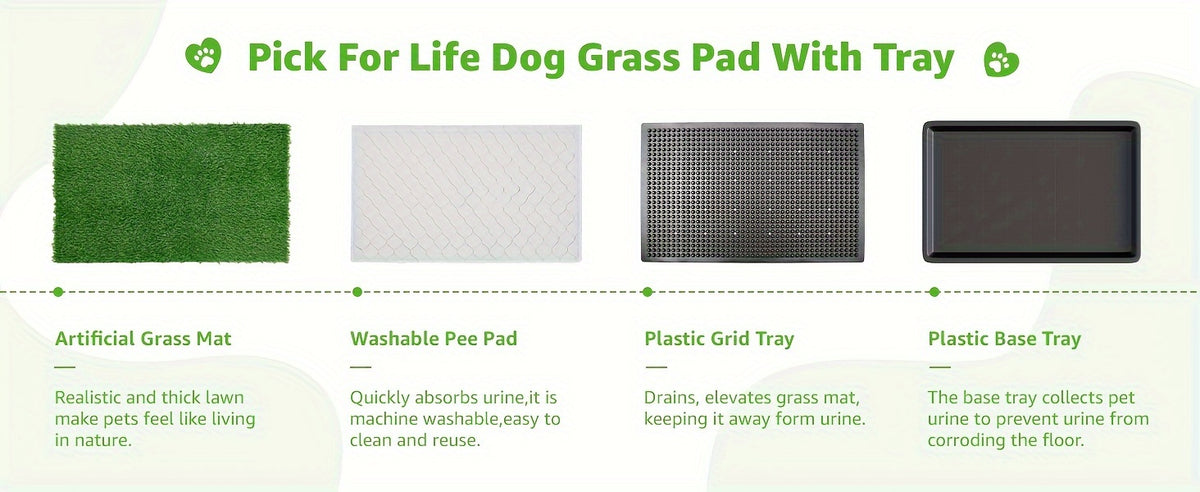 Indoor Dog Potty with Artificial Grass, Washable Puppy Pee Pad and Tray, Portable Toilet System for Small Dogs Under 20 lbs, 20 x 25 or 20 x 30 Inches