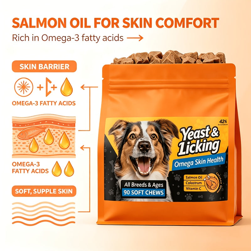 Dog Skin and Coat Chews with Omega 3 and Virgin Coconut Oil, Chicken Flavor Chewable Supplement for Everyday Canine Grooming Care