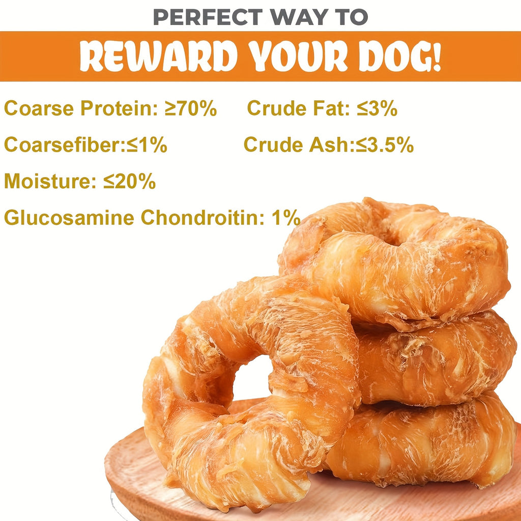 Chicken Wrapped Cowhide Dog Chews, 3.5-Inch Donut Dog Treats for Supervised Chewing and Everyday Rewards, 1, 3 or 4 Piece Pack Options