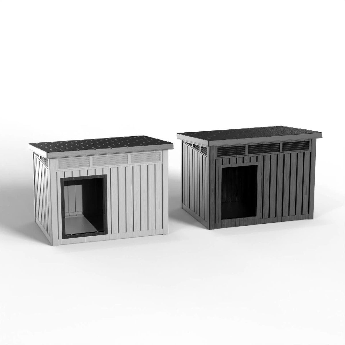 Resin Dog House 33 Inch with Slanted Roof and Ventilation Openings, UV-Resistant Outdoor Pet Shelter in Black or Grey for Backyard Rest