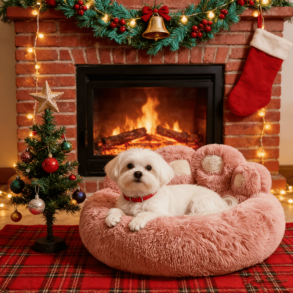 Bear Paw Pet Sofa Bed for Dogs and Cats, Soft Faux Plush Sleeping Nest with Raised Edges in Pink, Grey or Hazelnut, Four Sizes from 55 to 85 cm