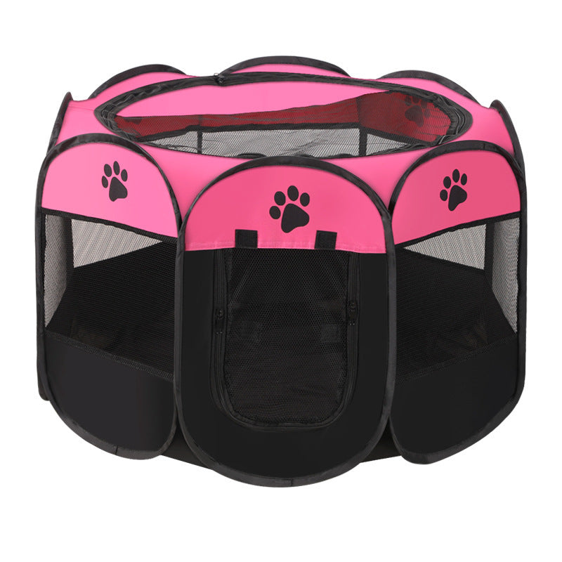 Mesh Pet Playpen for Cats and Puppies, Small 29 x 29 x 17 Inch Octagonal Enclosure with Paw Print Panels and Mesh Door, Seven Color Options
