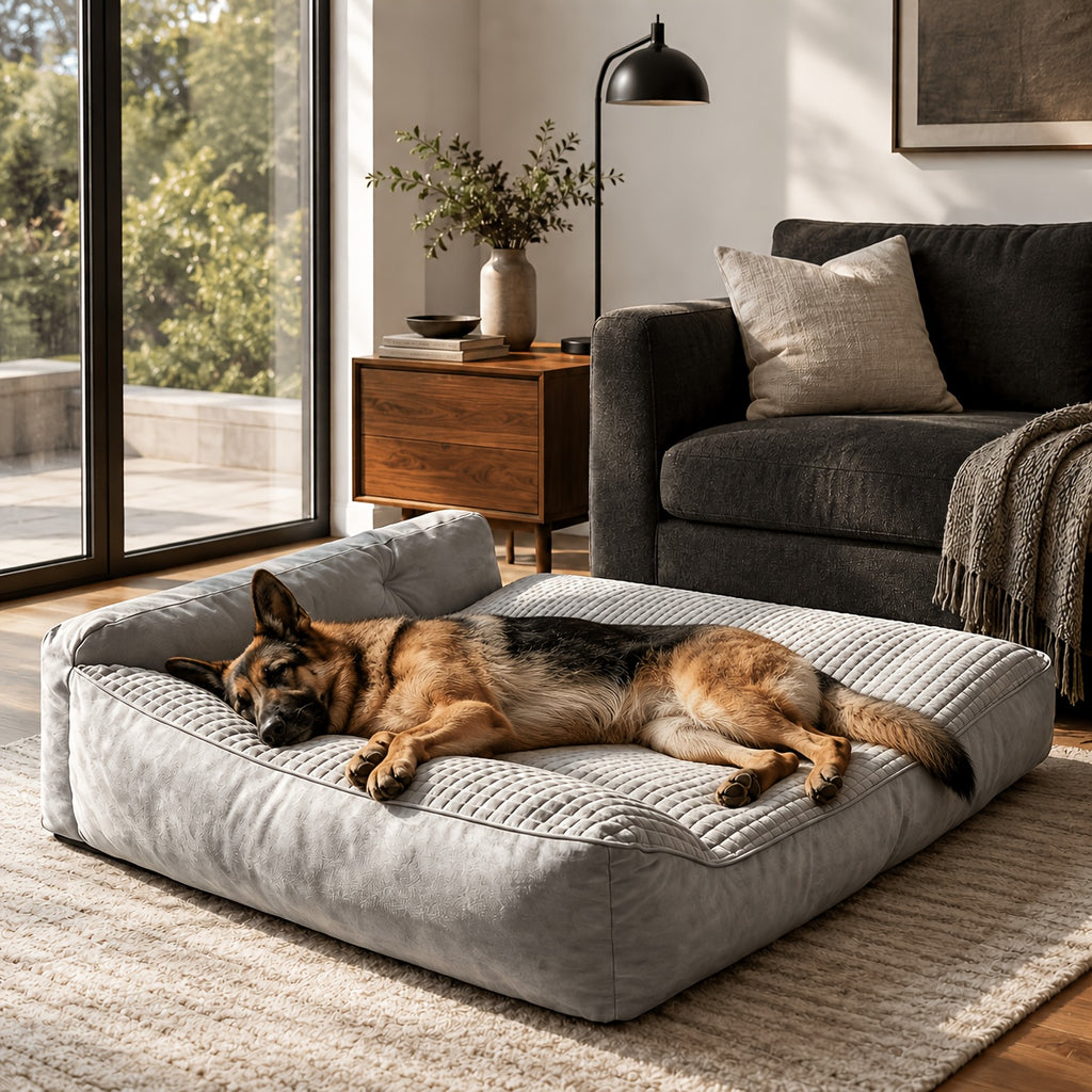 Bolster Orthopedic Dog Bed with Memory Foam and Egg Crate Cushioning, Gray Pet Sofa for Medium, Large and Senior Dogs in Four Sizes