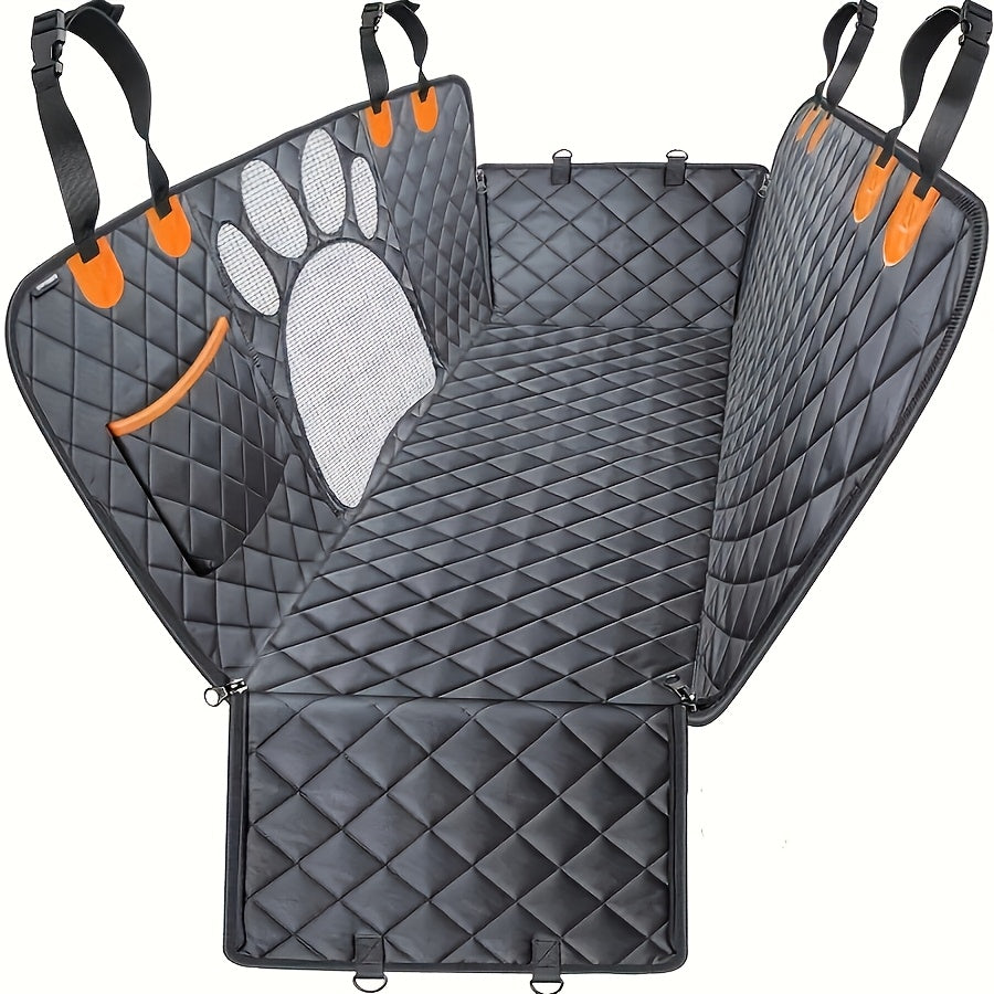 Dog Seat Cover Hammock with Open Mesh, 600D Scratch-Resistant Non-Slip Rear Seat Protector for Pet Travel in Cars, Trucks and SUVs