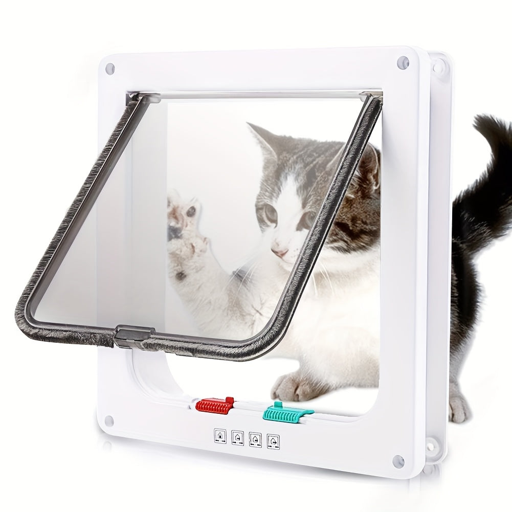 Cat Flap Door with 4-Way Lock, Large Weatherproof Pet Entry for Interior and Exterior Doors, 9.9 x 9.2 Inch Frame with 7.08 x 7.48 Inch Opening