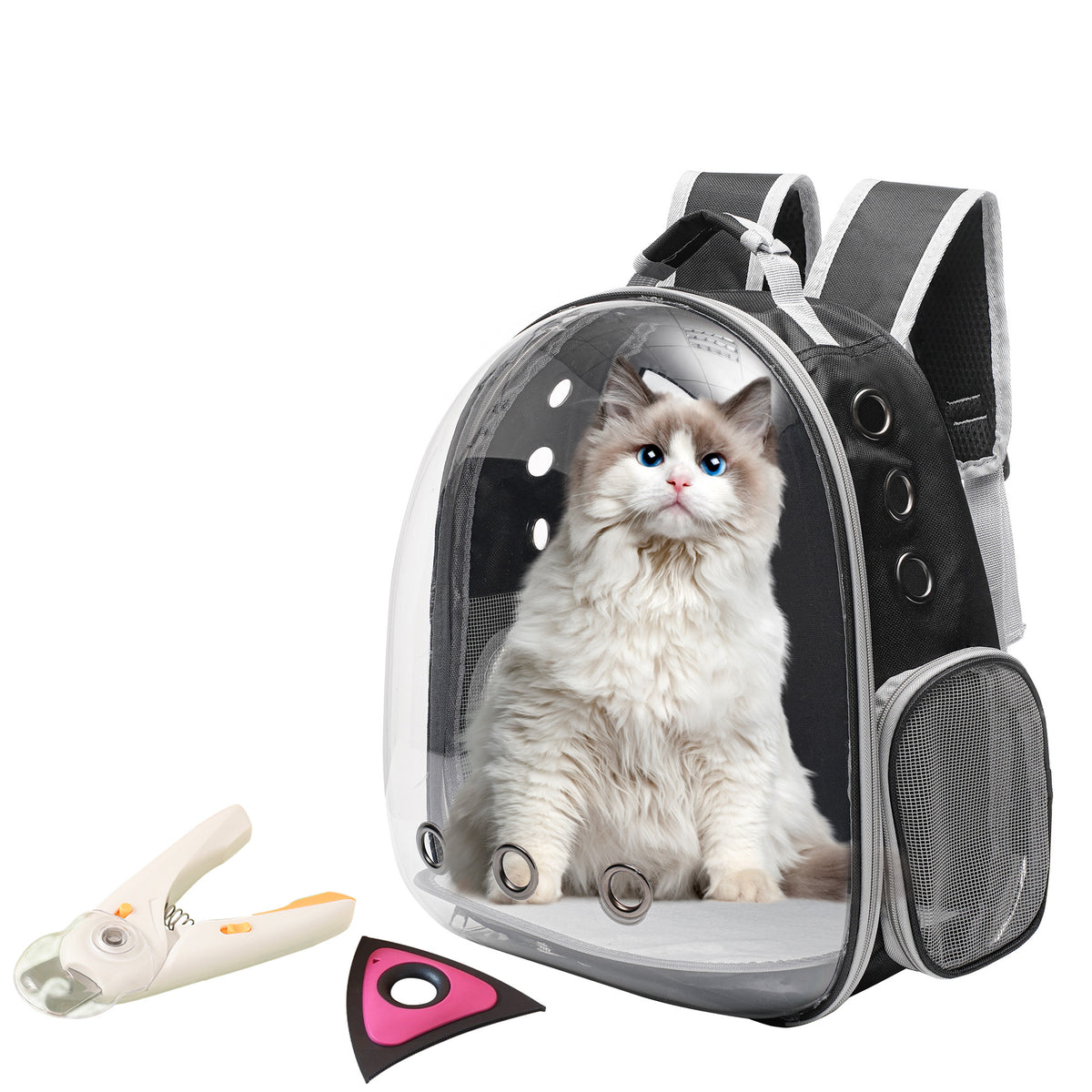 Ventilated Cat Backpack Carrier, Space Capsule Pet Travel Bag for Cats and Puppies, White or Peach One-Size Design for Outdoor Outings