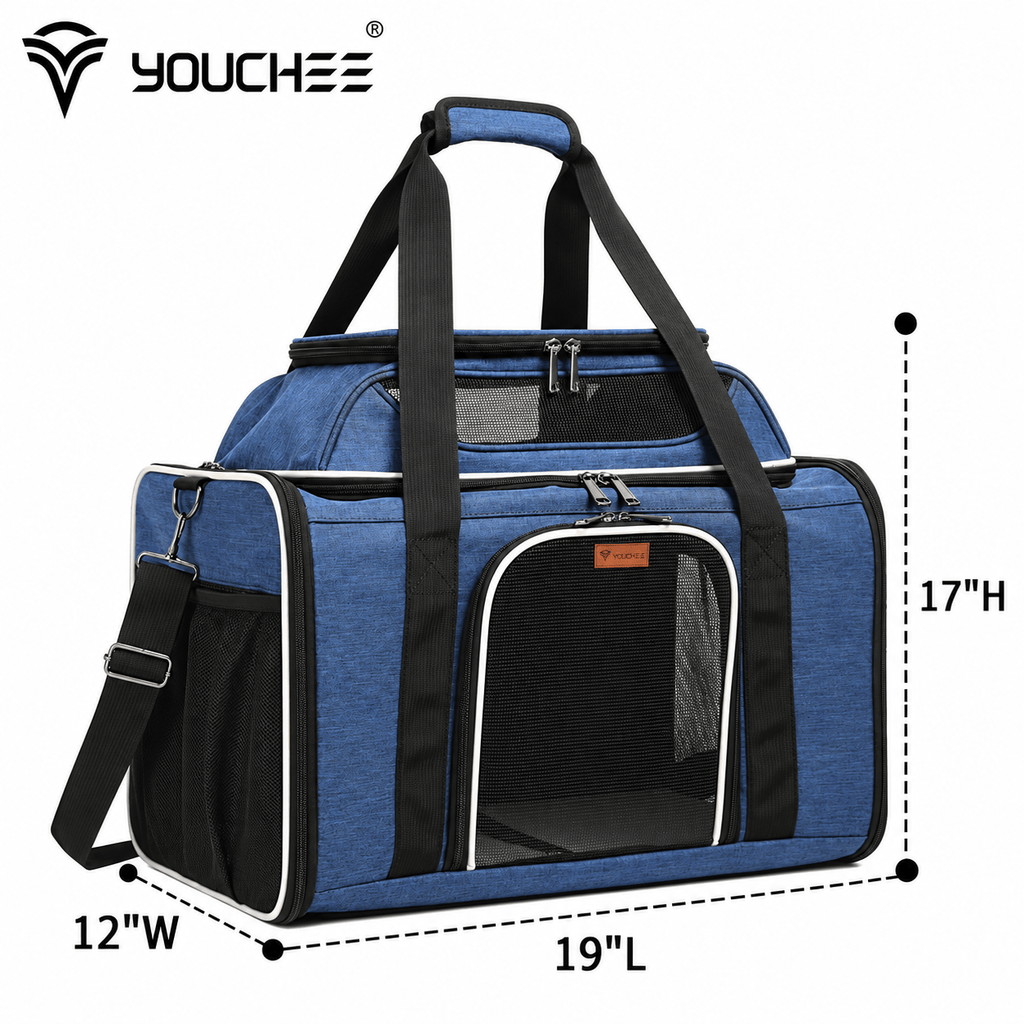 XL Soft-Sided Pet Carrier 19 x 12 x 17 Inch for Cats and Small Dogs up to 25 lbs, Five-Side Mesh Travel Bag with Expandable Top and Removable Mat