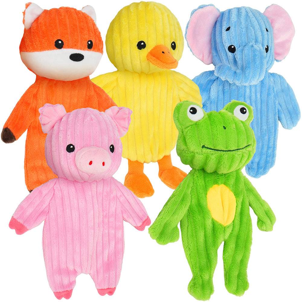 No Stuffing Squeaky Dog Toys 5 Pack, Soft Plush Fabric Toy Set for Small, Medium and Large Dogs, Interactive Supervised Play, Style B