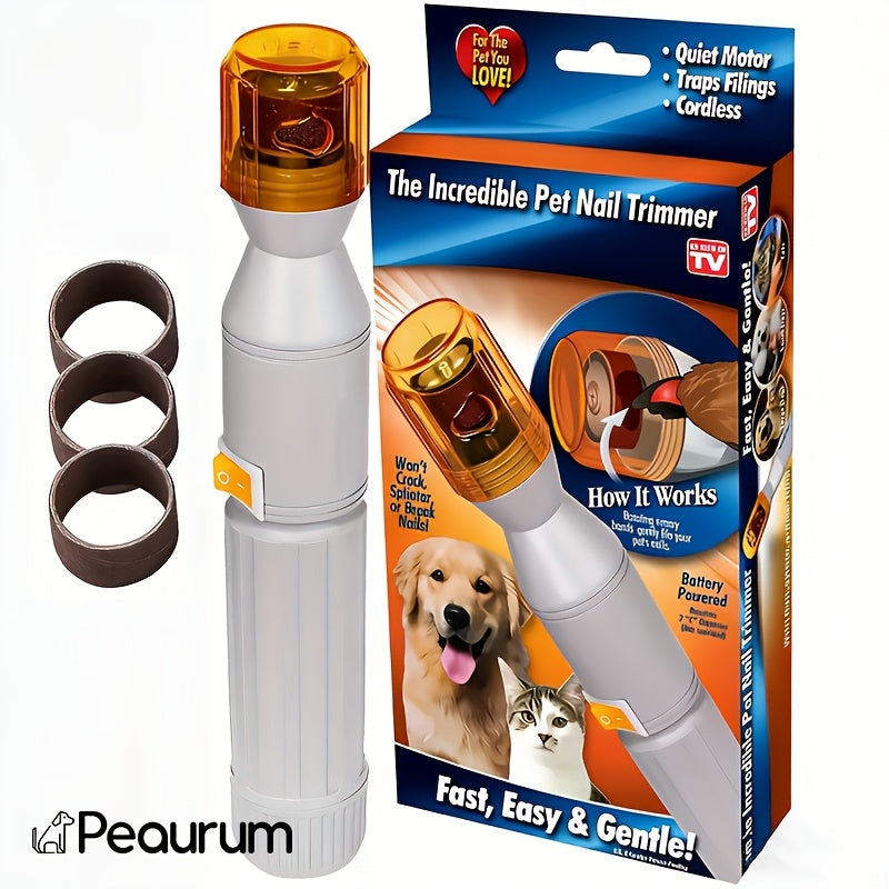 Dog Nail Grinder with 3 Replacement Grinding Rings, Quiet Electric Cat and Dog Nail Trimmer in White for At-Home Paw Filing and Grooming