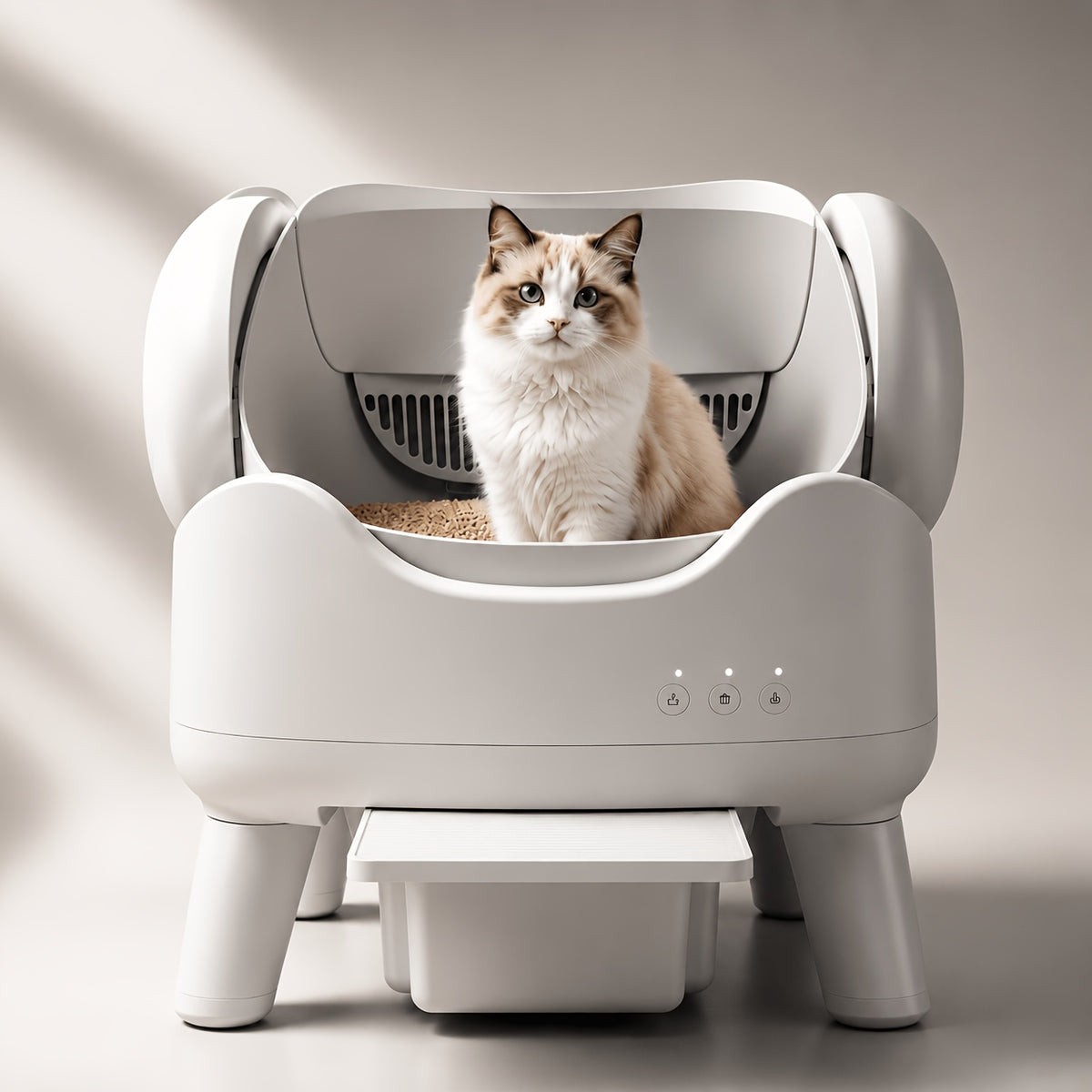 Self-Cleaning Cat Litter Box with Mat and 2 Bags, Large White Automatic Cat Toilet for Indoor Cat Care, Odor Control and Everyday Cleanup