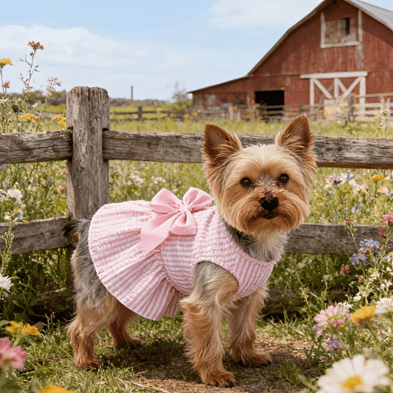 Striped Pet Dress Set, 5-Piece Bow Princess Dresses for Small and Medium Dogs and Cats, Five Colors for Dress-Up and Photos, XS–XXL