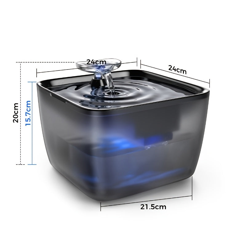 Pet Water Fountain 8L with Visible Water Level and Dry-Run Shutoff, Quiet Black Plastic Drinking Dispenser for Cats and Dogs with Filter Bundle Option