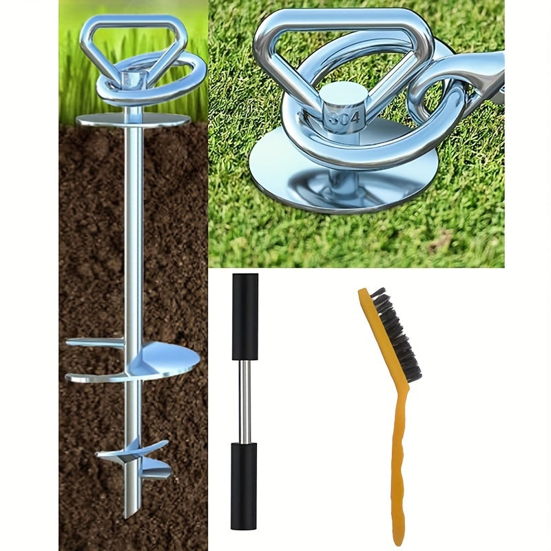 Spiral Dog Tie Out Stake, 13-Inch 304 Stainless Steel Ground Anchor with 360° Swivel for Supervised Backyard and Camping Use, 1 or 2 Sets