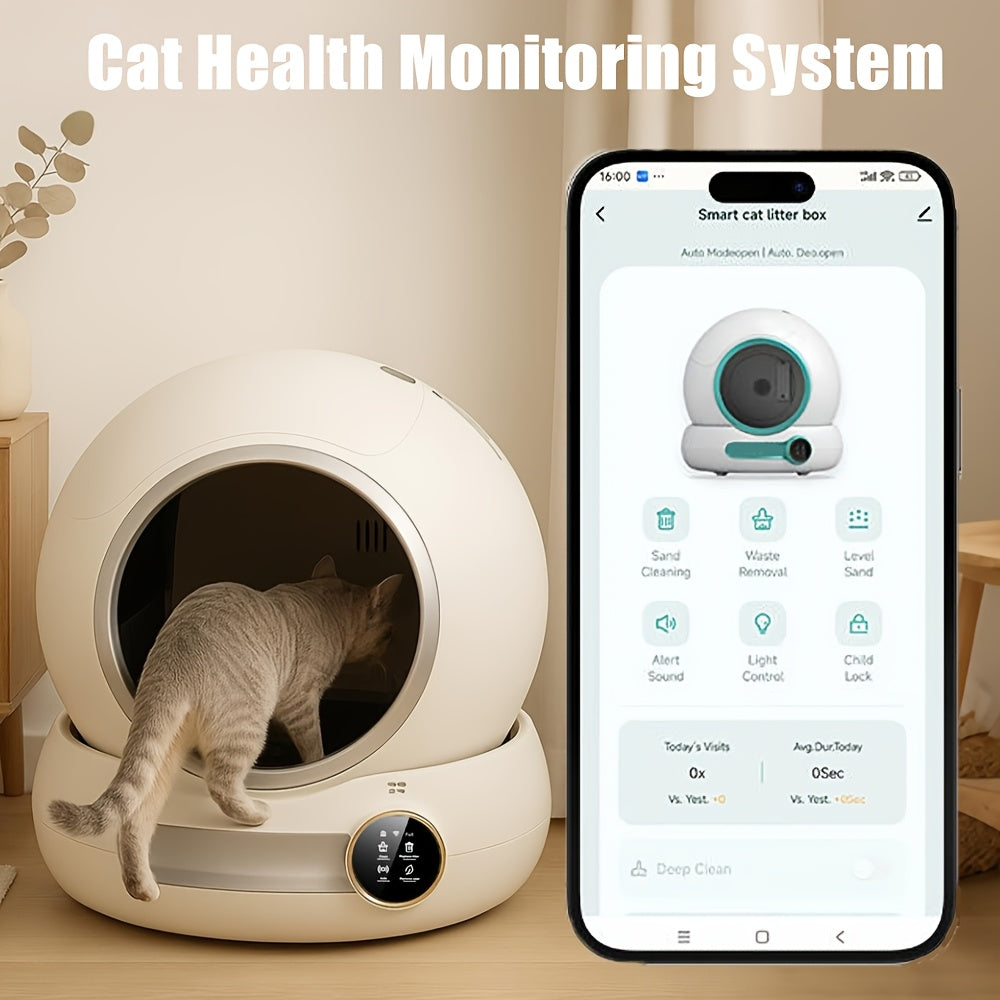 Self-Cleaning Cat Litter Box 17.17 Gallon Space, White Automatic Cat Toilet with Litter Bag for Everyday Indoor Cat Care, Without Battery