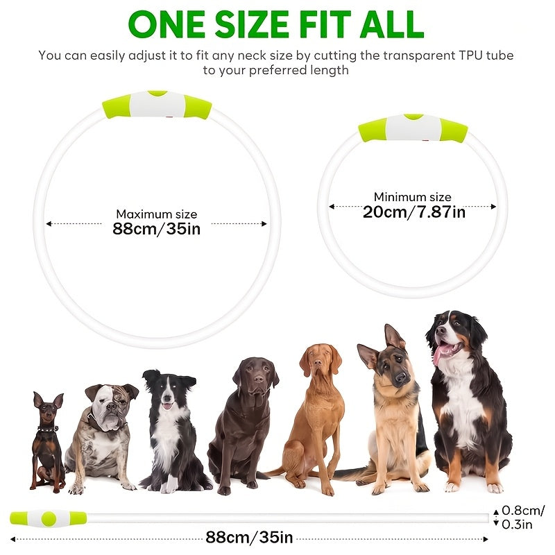 Rechargeable LED Dog Collar with Cut-to-Fit Glow Tube, 3-Mode Light Up Neck Ring for Night Walking and Running, Single and Multi-Pack Color Options