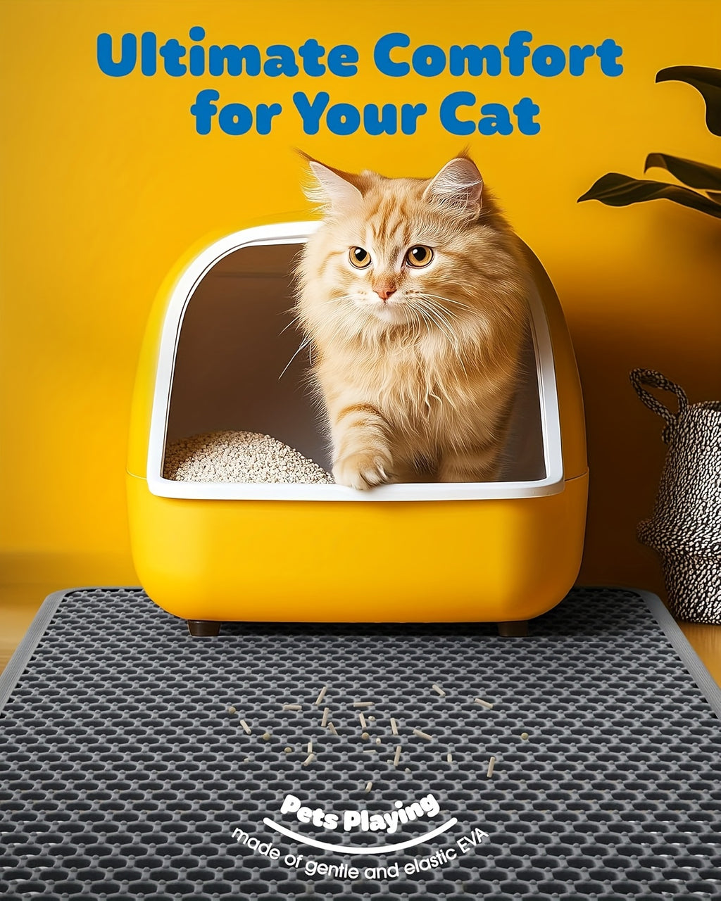 Honeycomb Litter Mat for Cats, Extra Large 27.6 x 47.2 Inch Gray Double-Layer EVA Litter Catcher with Non-Slip Design for Multi-Cat Homes
