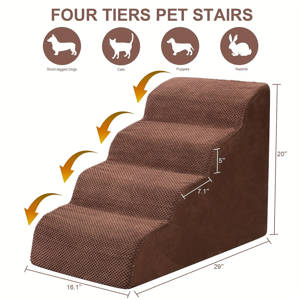 Memory Foam Dog Steps with Washable Cover, 2-Step Pet Stairs with Non-Slip Bottom and Textured Surface for Sofa and Bed Access, Brown or Camel