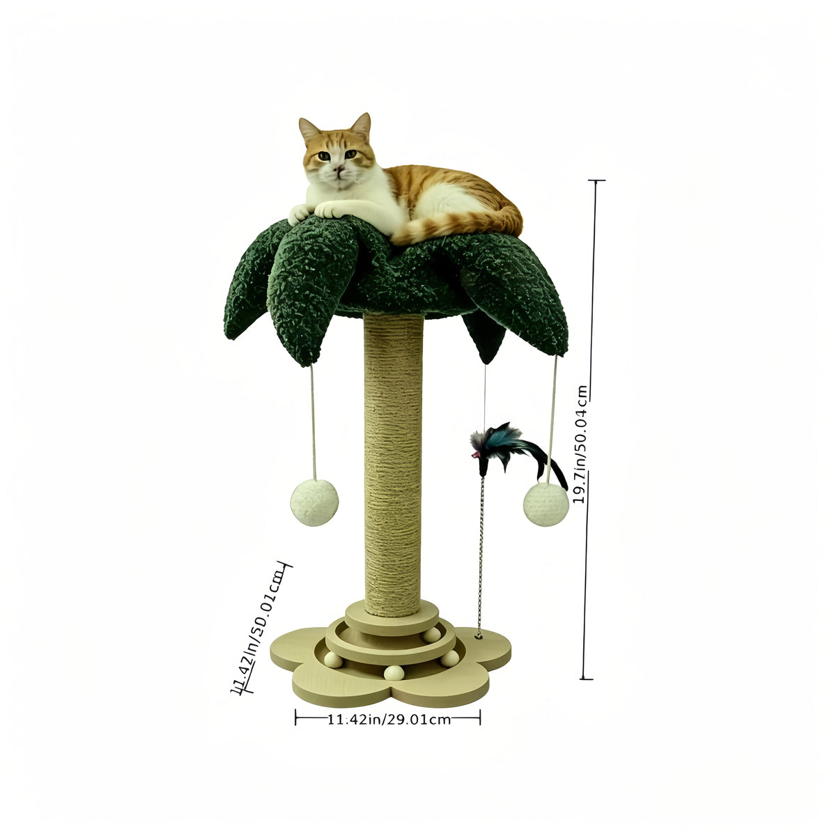 Sisal Cat Scratching Post with Clown Hat Design, Vertical Indoor Cat Scratcher with Random-Color Teaser Stick in Green or Dark Green