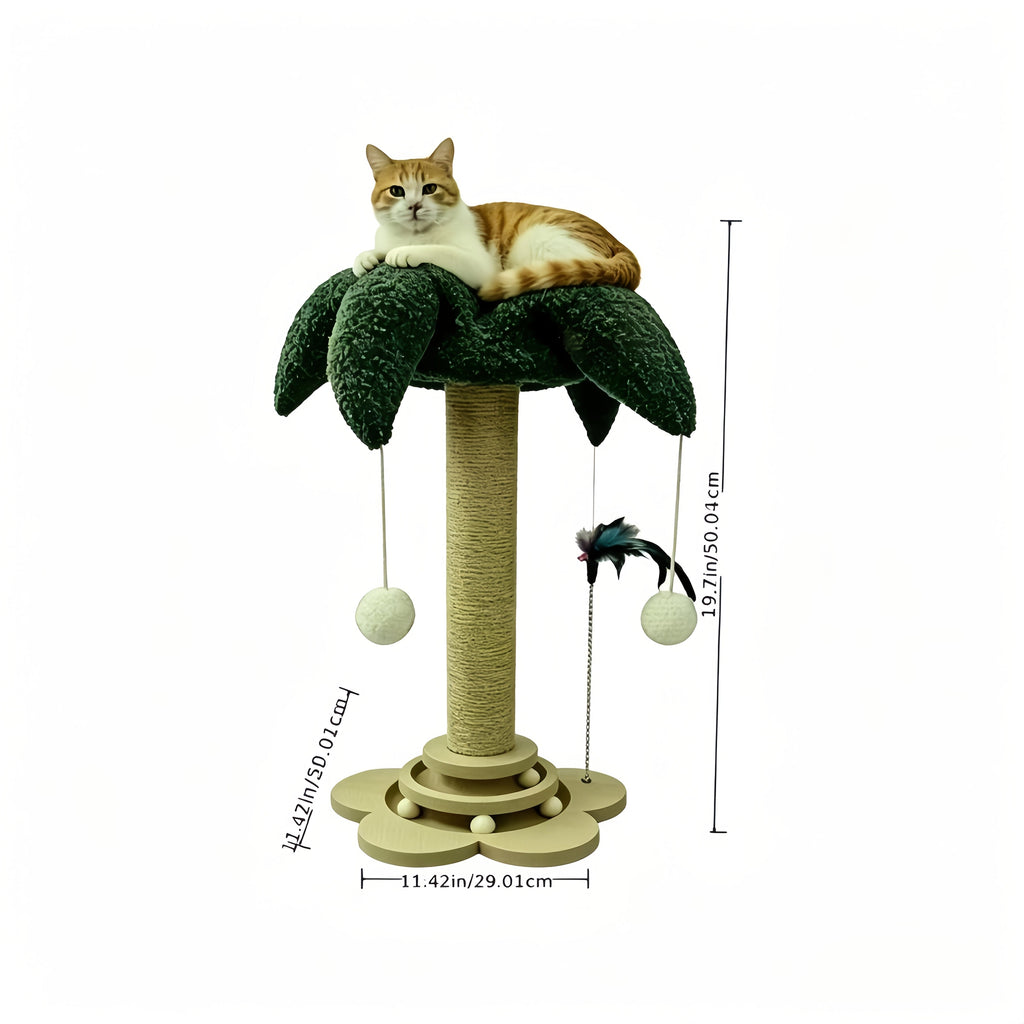 Sisal Cat Scratching Post with Clown Hat Design, Vertical Indoor Cat Scratcher with Random-Color Teaser Stick in Green or Dark Green