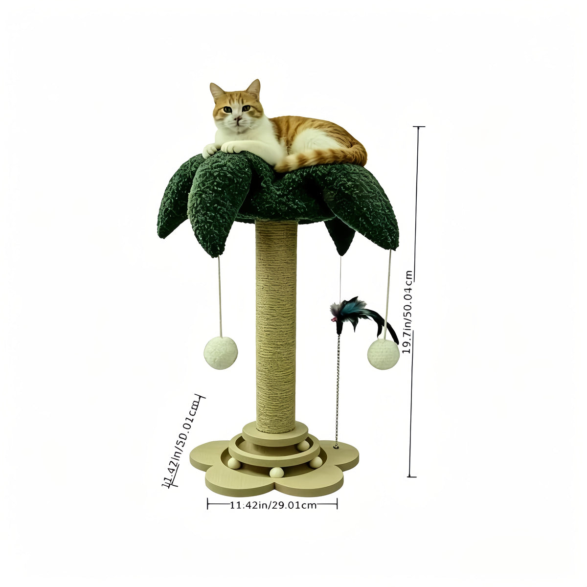 Sisal Cat Scratching Post with Clown Hat Design, Vertical Indoor Cat Scratcher with Random-Color Teaser Stick in Green or Dark Green