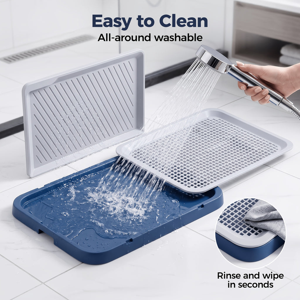 Indoor Dog Potty Tray with Removable Grating, Leak-Proof Dog Toilet for Puppy Training, High-Sided Non-Slip Base Easy to Clean, Potty Training Tray with Stand for Small and Medium Dogs, Apartment Use