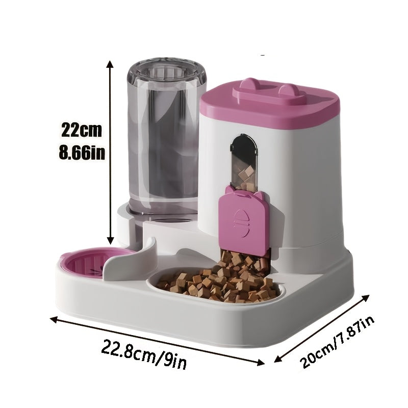 2-in-1 Cat Feeder and Water Dispenser, Non-Electric Gravity Food and Water Station for Cats and Small Dogs with Optional Cleaning Brush