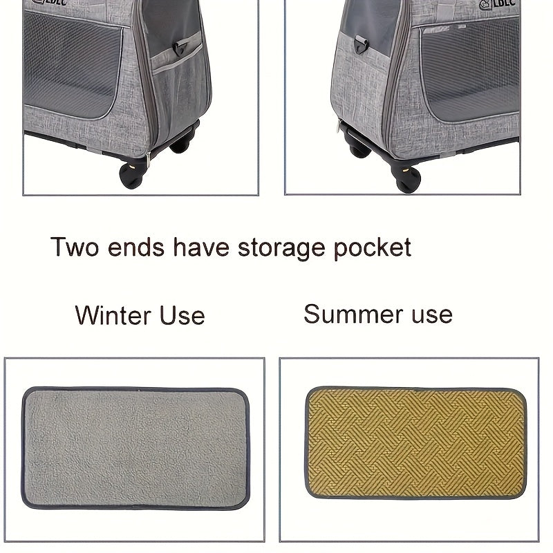 Cat Carrier with Wheels and Carrying Style Options, Foldable Mesh Pet Travel Bag in Light Grey or Pink for Vet Visits and Everyday Trips