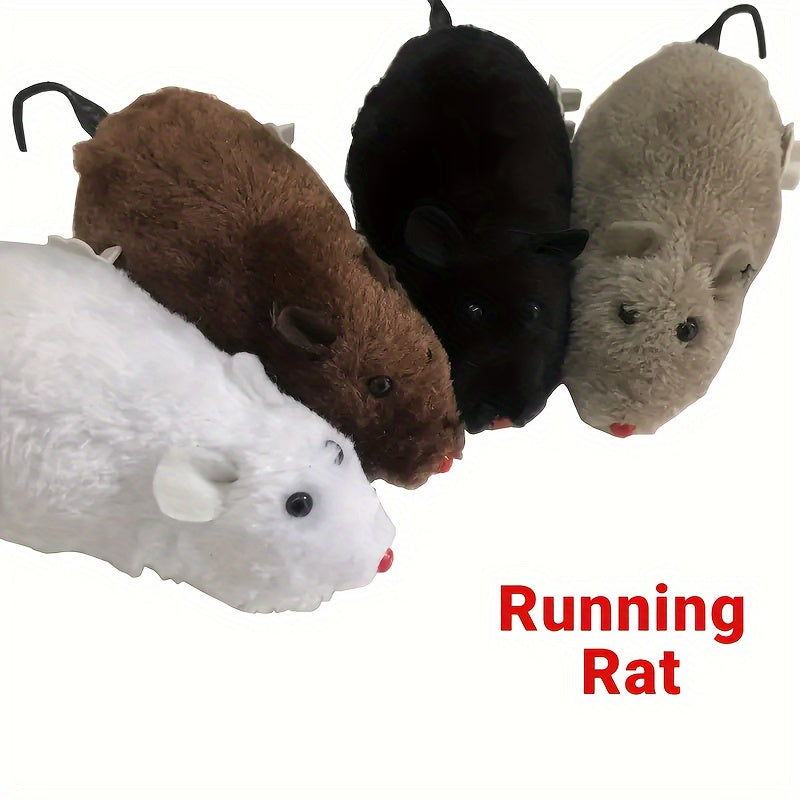 Wind-Up Mouse Cat Toy Set, Plush Clockwork Moving Mice for Supervised Indoor Chase Play, No Batteries Required, Gray Black White and Beige