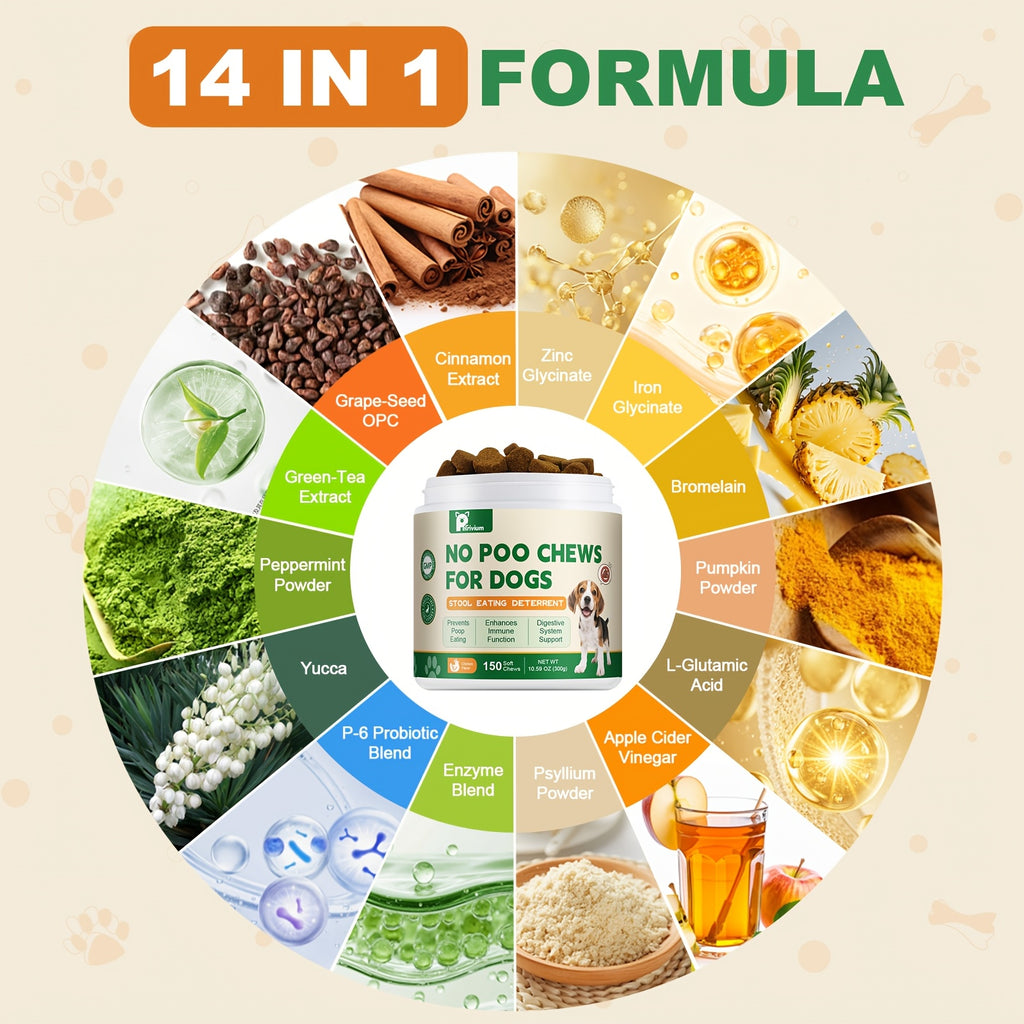 No Poo Chews for Dogs, 150-Count Coprophagia Deterrent Supplement with Probiotics, Digestive Enzymes and Pumpkin Powder, 300g