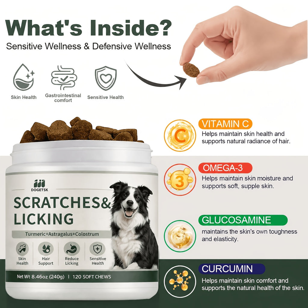 Omega 3 Chewable Tablets for Dogs, Chicken Flavor Canine Supplement with Listed Probiotics and Omega Fatty Acids for Skin and Coat Care Routines