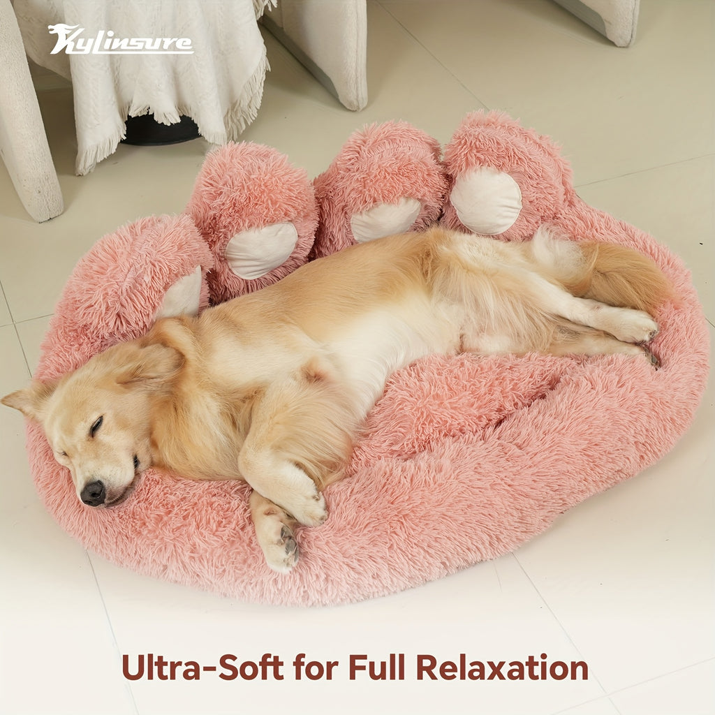 Bear Paw Dog Bed with Plush Raised Sides, Soft Cozy Cat Sleeping Cushion for Indoor Naps, Five Color Options and Six Sizes
