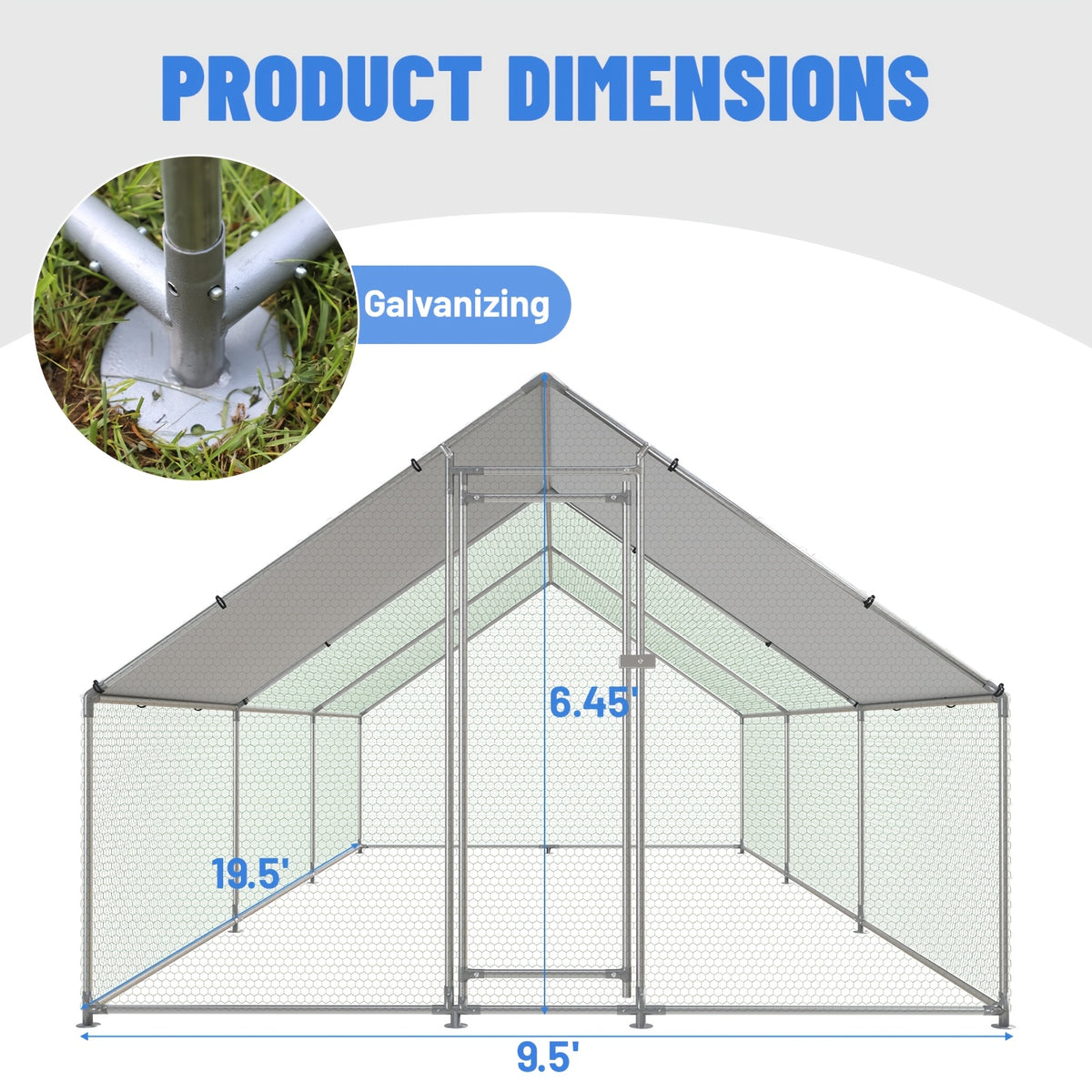 Spire Roof Chicken Coop Run with Metal Frame and Covered Section, Walk-In Outdoor Poultry Enclosure for Backyard Chickens and Ducks, Two Size Options