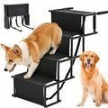 Folding Dog Car Stairs with Non-Slip Steps, Collapsible Pet Access Ladder with Attachment Strap for Cars, SUVs and Trucks, Black Upgrade Model