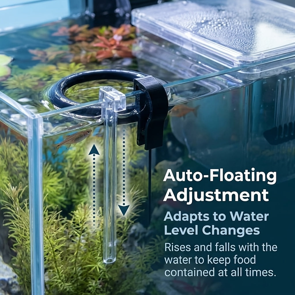 Aquarium Plant Holder Set with Floating Feeding Ring, 3-Piece Fish Tank Accessory Kit with 2 Top-Hanging Aquatic Plant Baskets and Hook Openings