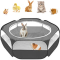 Small Animal Playpen with Mesh Top Cover, Black Foldable Portable Pet Enclosure for Supervised Rabbit and Guinea Pig Indoor or Outdoor Play