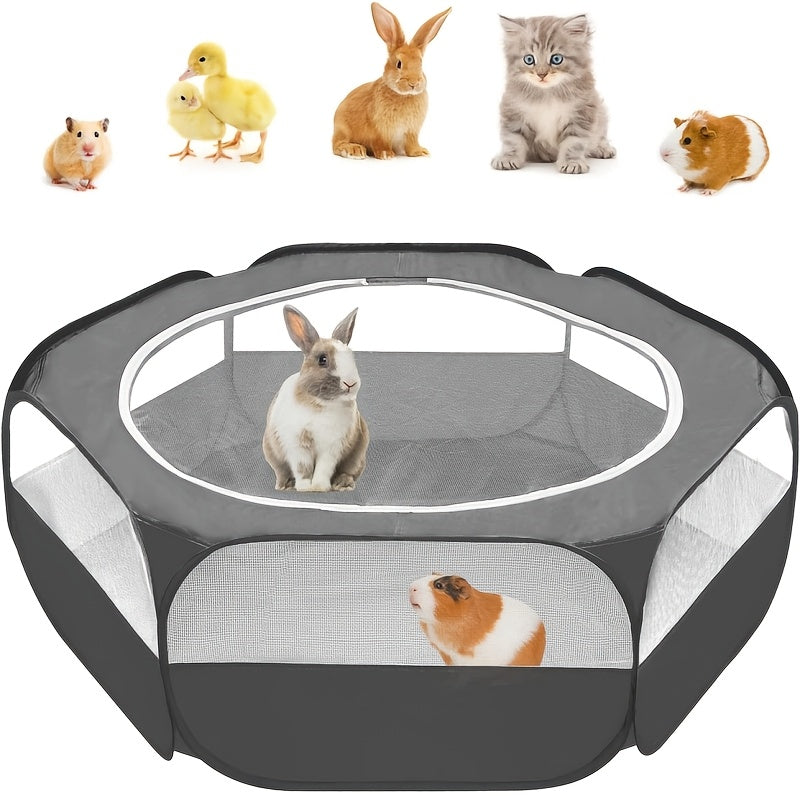 Small Animal Playpen with Mesh Top Cover, Black Foldable Portable Pet Enclosure for Supervised Rabbit and Guinea Pig Indoor or Outdoor Play