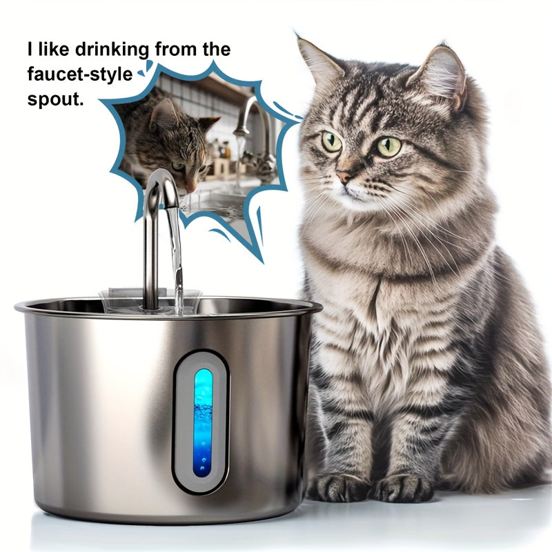 Filtered Cat Water Fountain 74.39oz, Stainless Steel Automatic Pet Drinking Dispenser with Quiet Pump for Cats and Dogs, Three Style Options