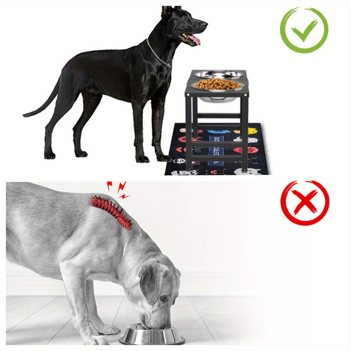 Raised Dog Feeding Station with Two 2L Stainless Steel Bowls, Metal Stand and Splash Mat for Large Dogs, 10 or 15.5 Inch Height Options