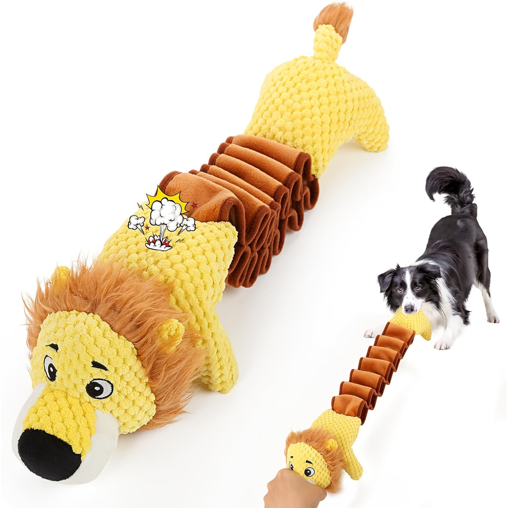 Plush Tug of War Dog Toy with Squeaker and Crinkle Paper, Animal Pull Rope and Stretch Lion Styles for Supervised Interactive Play