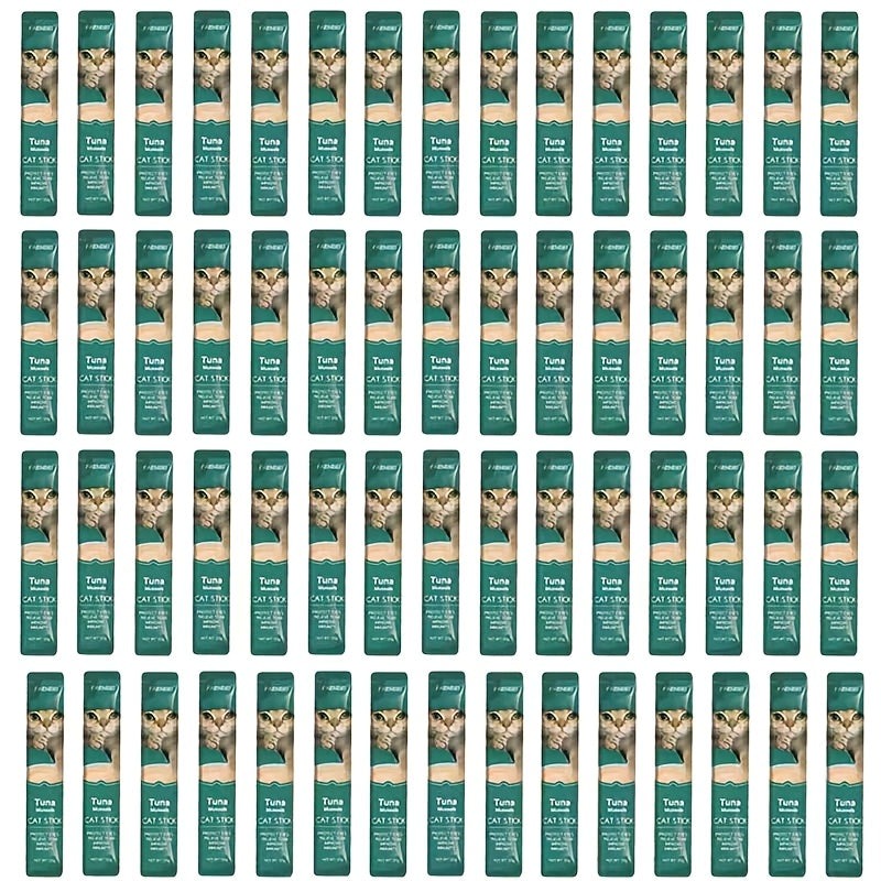 Cat Puree Treat Sticks 15g, Creamy Lickable Snacks for Hand Feeding and Meal Topping, Tuna or Yolk 10-Pack and Listed 72-Piece Mixed Options