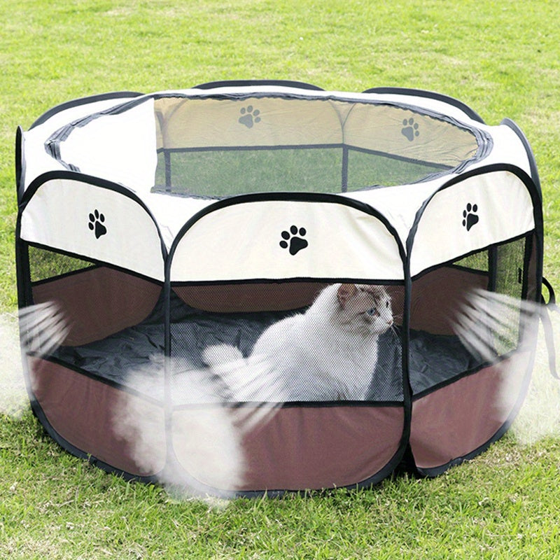 Foldable Pet Playpen with Zipper and Mesh Panels, Portable Cat and Puppy Enclosure in Three Sizes for Supervised Indoor and Outdoor Use