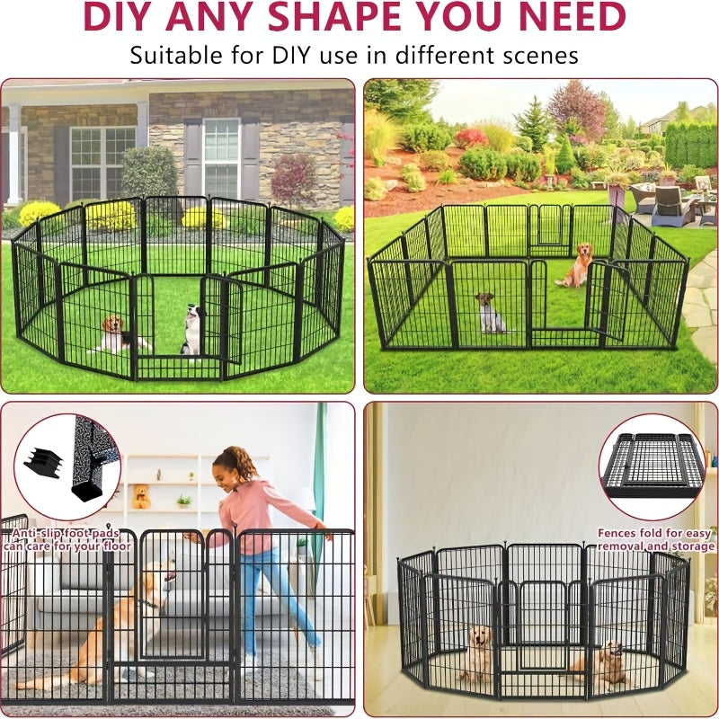 Dog Playpen 32 Inch with Door, Heavy Duty Metal Pet Fence in 8, 10 or 12 Panels for Small and Medium Dogs, Indoor Outdoor Yard and RV Camping
